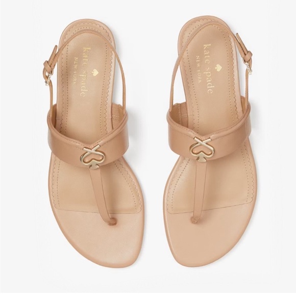♠️kate spade Kendra T-Strap Thong Leather Sandals, Light Fawn Tan NIB - Picture 3 of 14